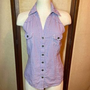 Forever 21 | Red, Blue, and White Plaid Collared Halter Top